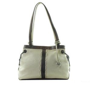 BRIGHTON Shoulder Bag Purse Handbag White Brown Genuine Leather Croc Embossed